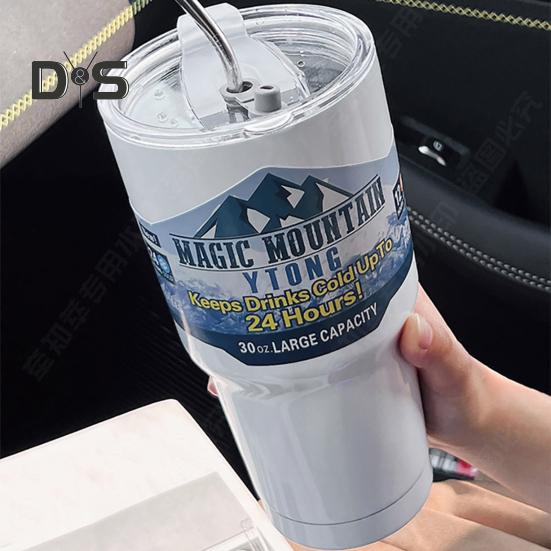 Stainless Steel Ice Cup 900ML Large Capacity Insulation Tumbler with Straw Car Coffee Cup for Hot Cold Drinks Water Tea Milk Office Outdoor Insulated