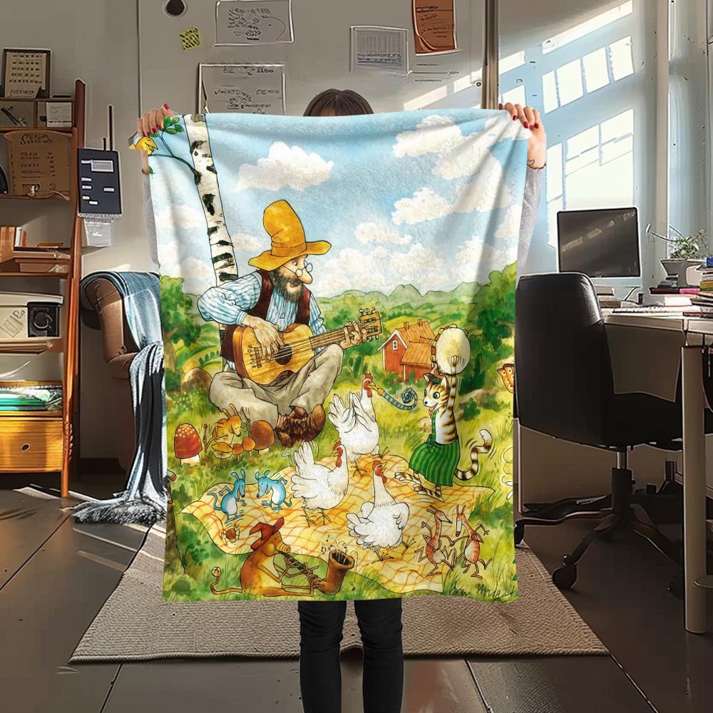 Pettson and Findus2 Flannel Blanket, High Quality Comfortable for All Seasons, Home Decor, Warmth and Comfort