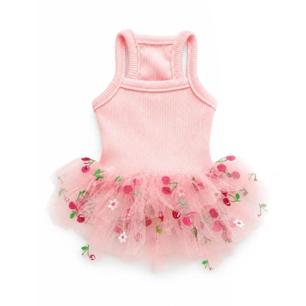 Lace Puppy Skirt Dress Cherry Print Pet Suspender Dress Cute Pet Dog Dress Puppies and Cats