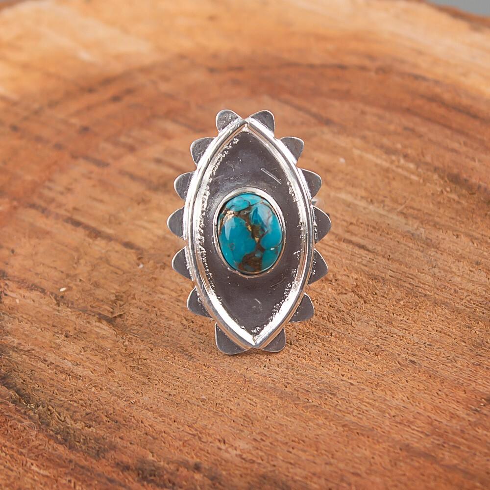 Blue Copper Turquoise Gemstone 925 Sterling Silver Jewelry Handmade Dainty Ring RR-6-22
