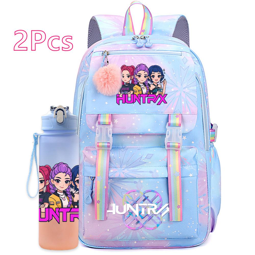 2 ks/sada Roztomilý Anime Kpop Potištěný Batoh s 750ml Lahví na Vodu Cestovní Taška s Velkou Kapacitou pro Dívku Teenagera Chlapce Školní Taška Dětský Dárek Mochila