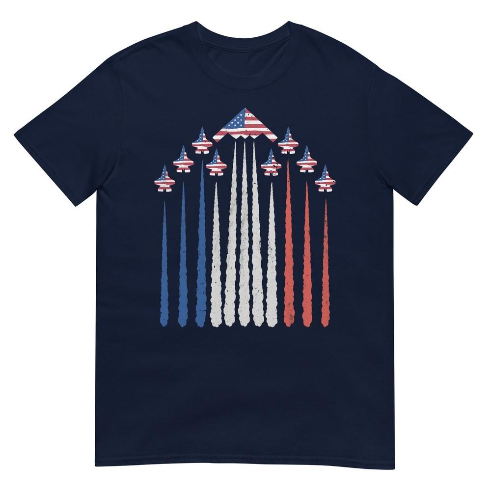 Patriotic Fighter Jets Usa Flag Red White Blue 4th Of July Tshirt