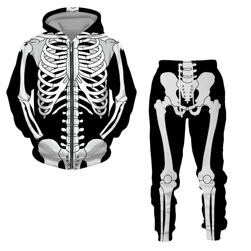 Frühling Herbst Halloween Cosplay Skeleton Splanchna 3D Print Zipper Trainingsanzüge männer Hoodie Hosen 2 Pcs Set Streetwear Anzüge