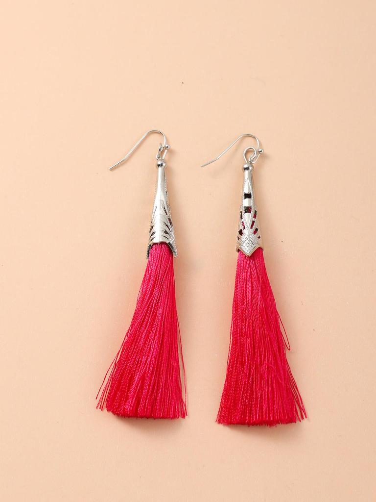 Ice Silk Tassel Earrings with Metal Cap - Korean Style Celebrity Dangle Hooks