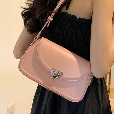 Girls Solid Colour Shoulder Bag Fashion Teenage Crossbody Bag Hundreds of Ladies Handbag Car Stitching Craft Metallic Decoration