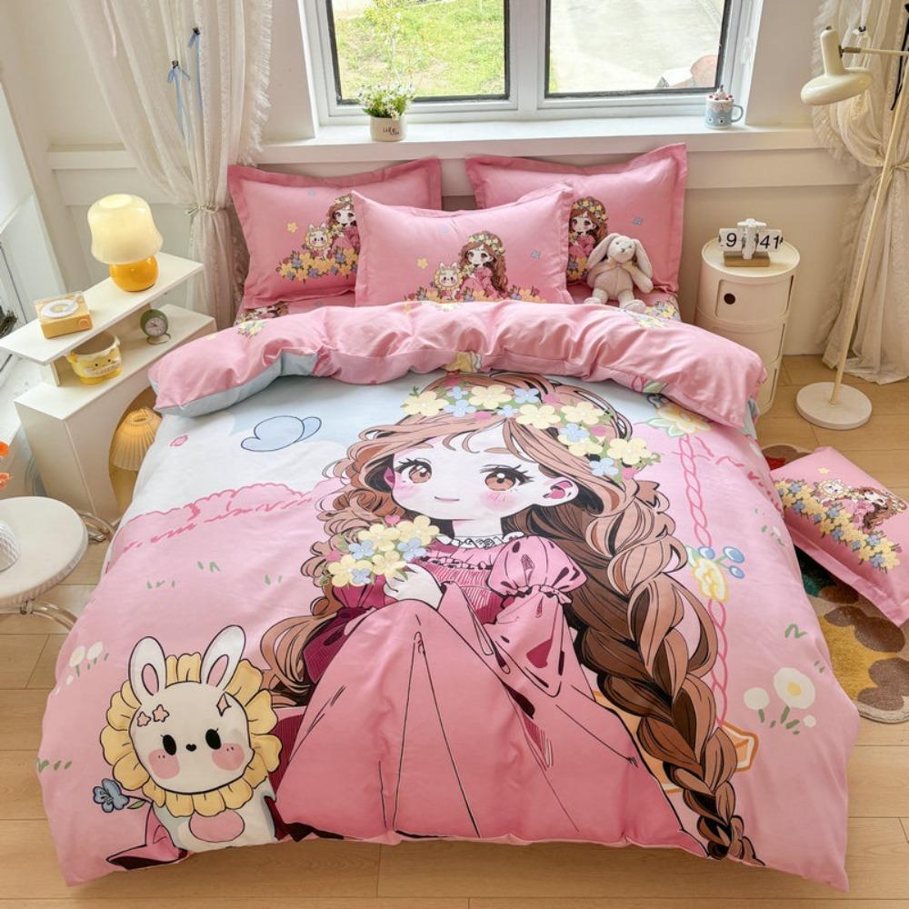 The Beautiful Girl Motif ,Microfibre Bedding Sets, Children's Bed Decor Duvet Cover for Teenagers Adult 3-Piece  Puppy Bed Linen