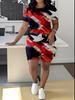 1116 new casual sports style digital printing shoulder sleeve T-shirt high waist tight shorts fashion suit women