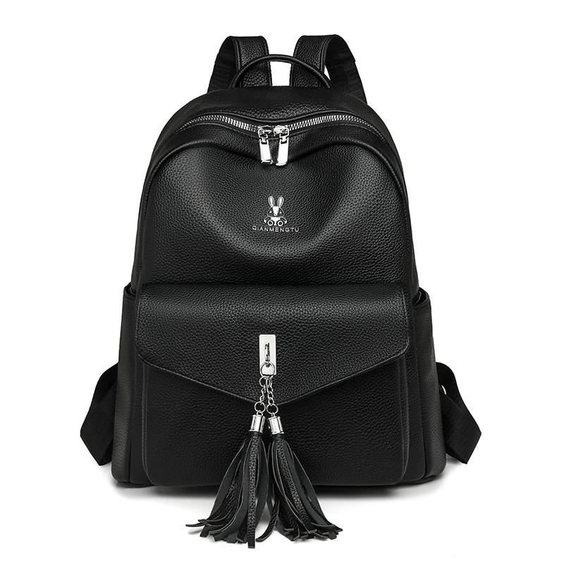 Plecak z frędzlami Plecak damski z miękkiej skóry Torba szkolna dla studenta