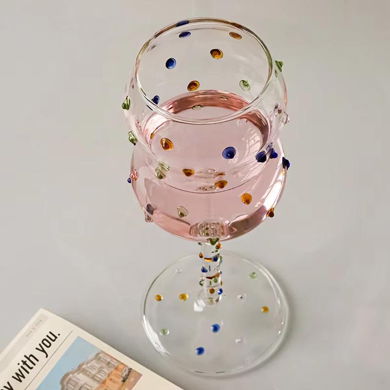 300ml Kreativ Mädchen Niedlich Bunt Gepunktet Hohes Borosilikat Blei-Freies Glas Weißwein-Glas Rotwein-Gläser Heimgebrauch Handgeblasen