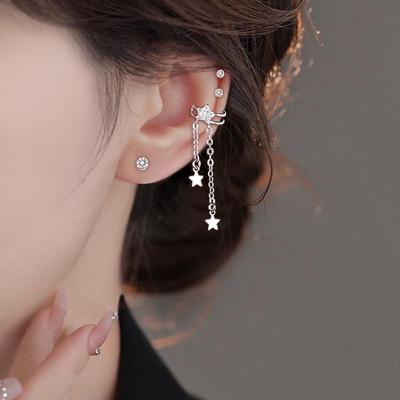 Dobré ráno Dvouvrstvá náušnice na ucho: Stylová hvězdná střapcová ozdoba bez piercingu s třpytivými diamanty pro ženy