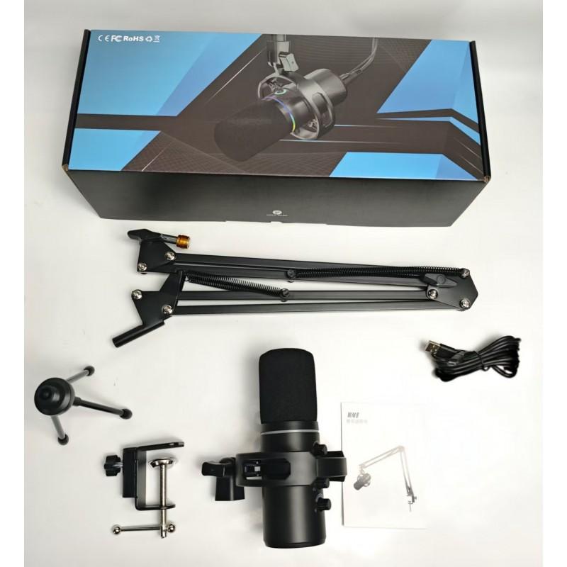 WM8 Dynamic USB/XLR Desktop Microphone Streaming Gaming Podcast Recording With RGB Lighting Metal Stand