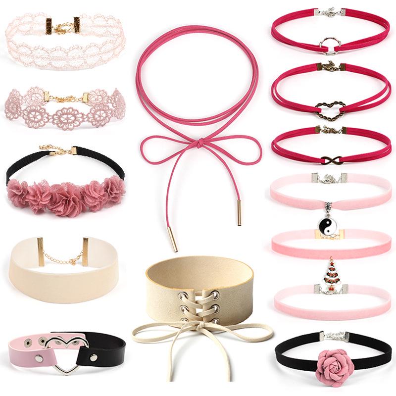 Minimalistisches europäisches & amerikanisches Lolita Spitzen Choker Halskettenset für Damen