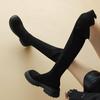 Krazing Pot Flock Autumn Winter Shoes Med Heels Flat Platform Size 42 Over-the-knee Boots Slip on Elastic Thigh High Boots