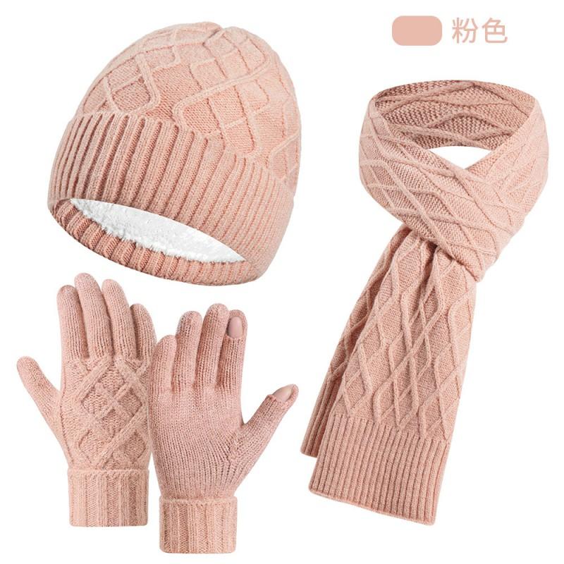 Womens Winter Knit Hat Scarf Gloves Set Double-Layer Warm Fleece Lined Acrylic Accessory Trio Cold Weather