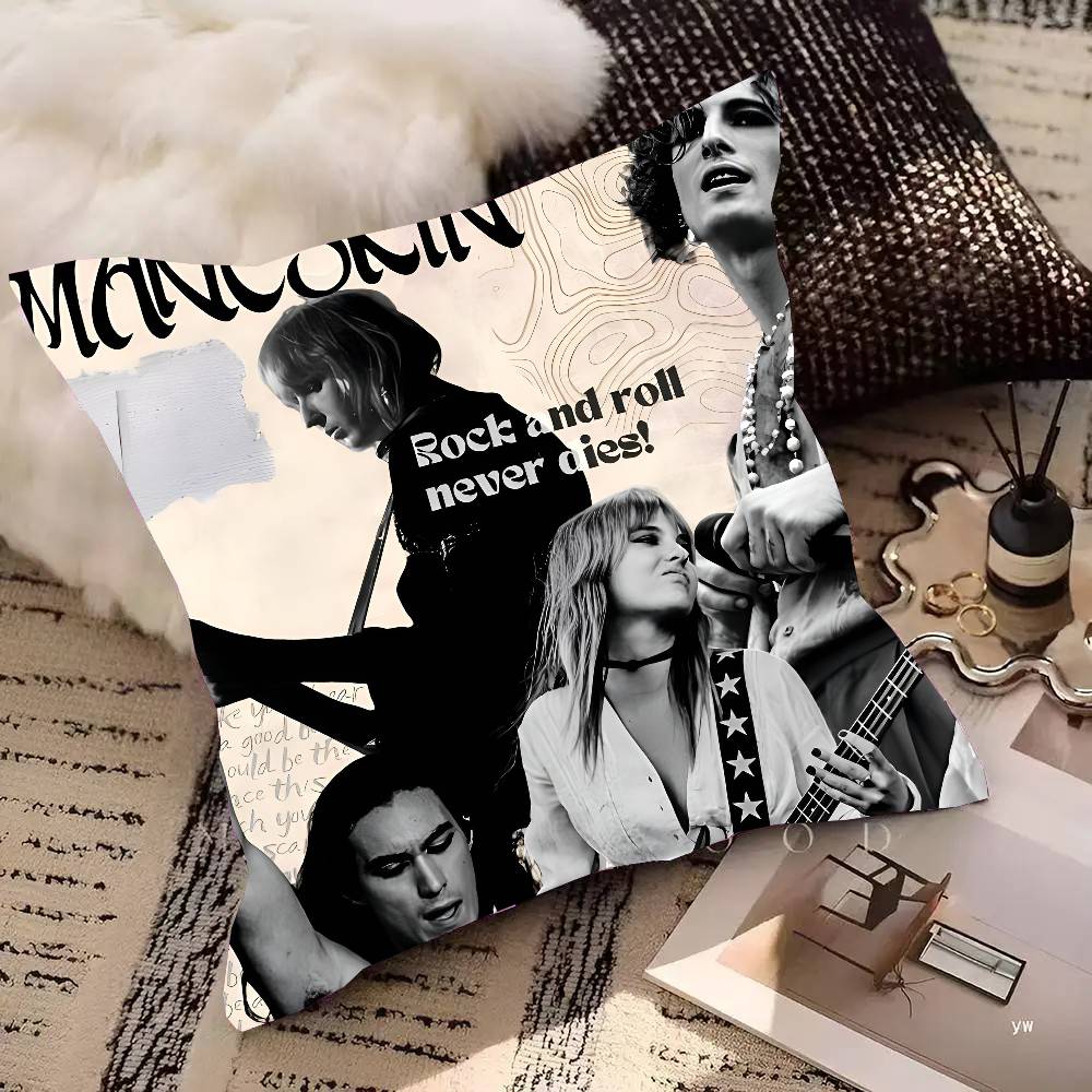 Maneskin Damiano David Vintage Pillow Case Square Pillow Bedroom Sofa Leisure Comfort Cushion Car Living Room Home Decoration