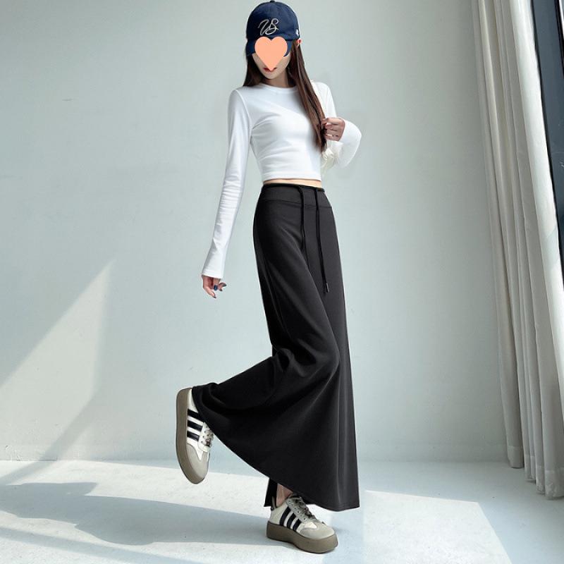 Women s Gray High Waist Slit Midi Skirt - Autumn A-line Draping Sweatshirt Style Large чёрный