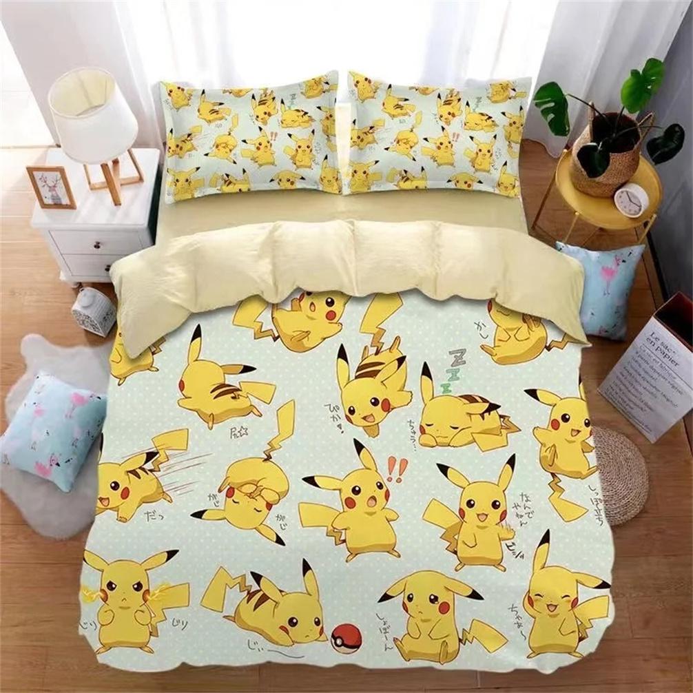3D Printed Pokémon Bedding Set Pikachu Duvet Cover Anime Quilt Duvet Pillowcase for Children and Girls Boys Teenagers Adults