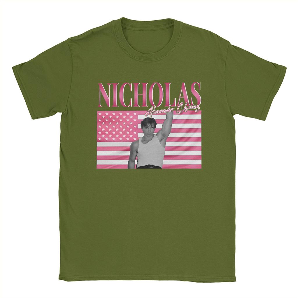 Men's T-Shirt Nicholas Alexander Chavez Actor Vintage 100% Cotton Tee Shirt Short Sleeve Pink USA Flag T Shirt O Neck merch New