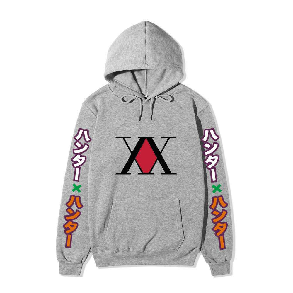 Hunter X Hunter XX Logo Hoodie Color Japanese Vertical Sleeve Print Black Anime Pullover Sweatshirt
