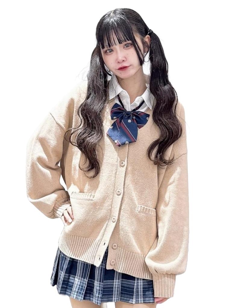 WEGO Knit Cardigan with Loose Student Uniform Solid Perfect for Commuting to High and Junior High Autumn Size and Other Colors Women's Sleeves,