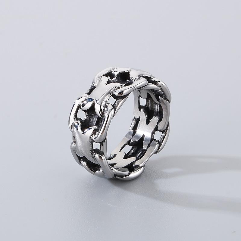 11MM 316L Stainless Steel Finger Rings for Men Punk Personalized Male Charms Cuban Chain Ring Cocktail Party Jewelry Gift
