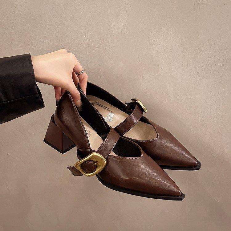 Design High Heeled Mary Jane 2025 NEW Pointed Toe Women Single Shoes PU Leather Comfort Spring Summer Dress Sexy Women's Shoes