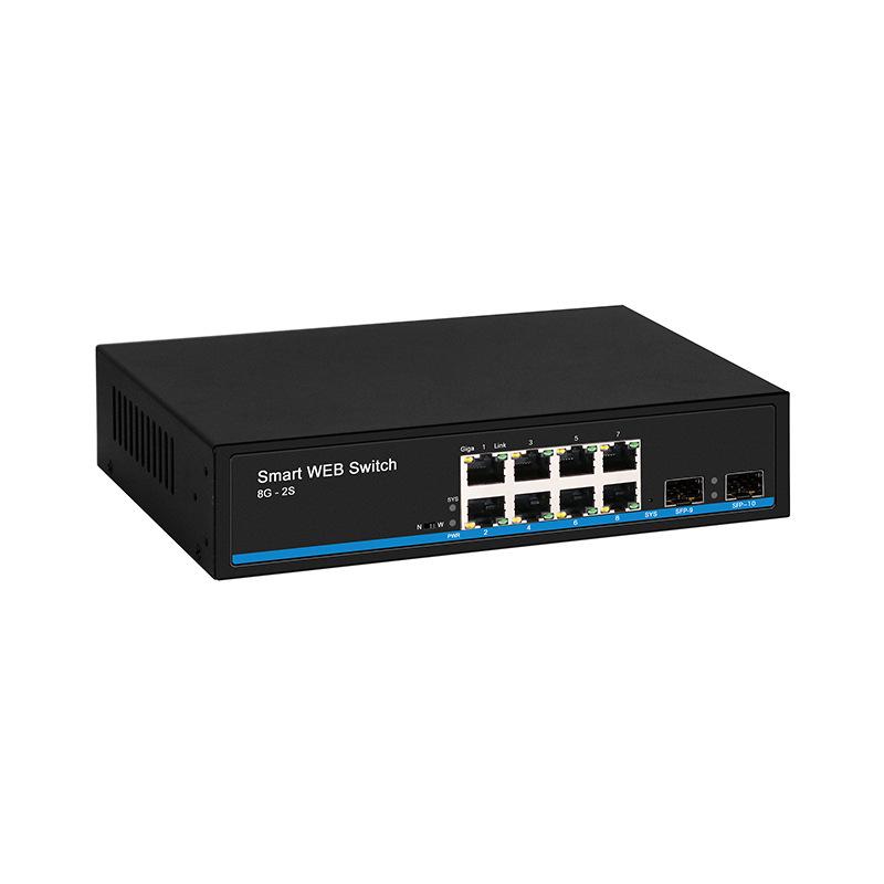 Full Gigabit Web-Managed Switch with 2 Optical & 8 Ethernet Ports, VLAN, QoS, Monitoring, Aggregation, Multi-Interface Network Management