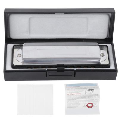 10‑Hole Harmonica Blues D Key Harp Wind Musical Instrument Beginner Practice AM‑20DBlack