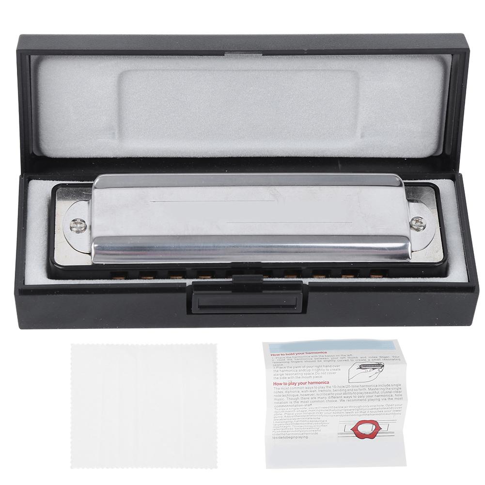 10‑Hole Harmonica Blues D Key Harp Wind Musical Instrument Beginner Practice AM‑20DBlack