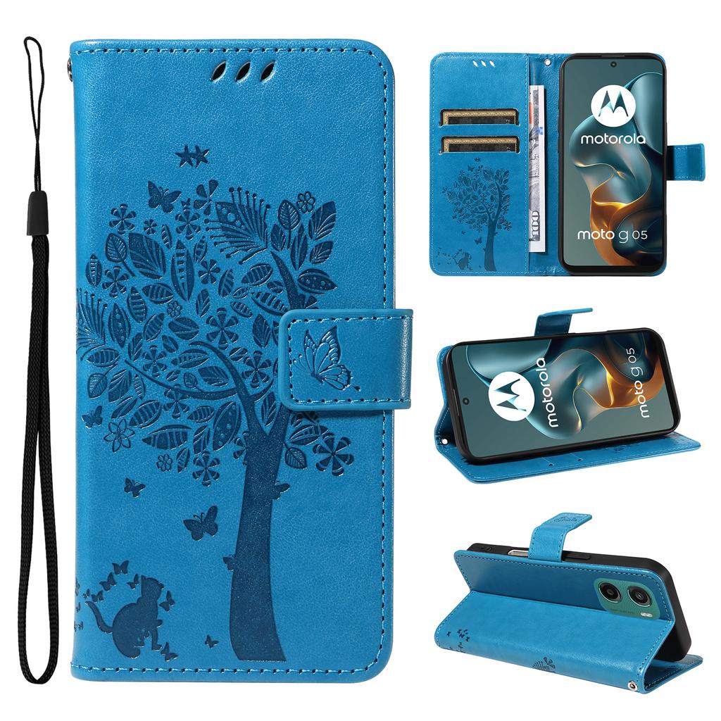 For Motorola Moto G05 4G Phone Case with Stand Cat Tree Pattern Leather Wallet Mobile Cover