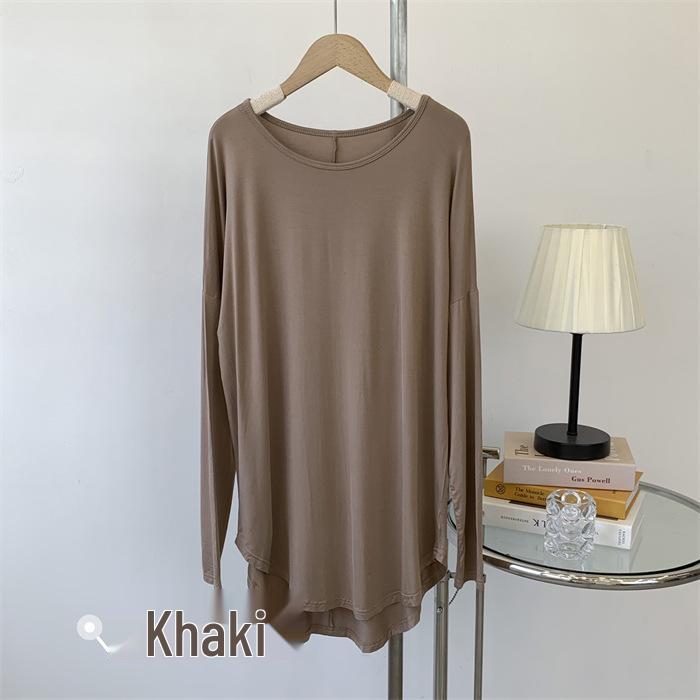 

Модальное повседневное платье-футболка с длинным рукавом большого размера для женщин One Size хаки