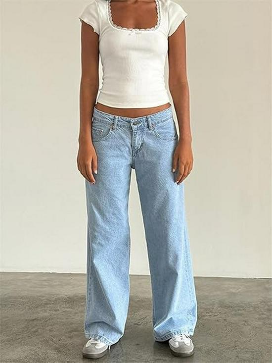 Women's Retro Low Waist Washed Straight Leg Jeans - Wide Leg Autumn Denim Pants