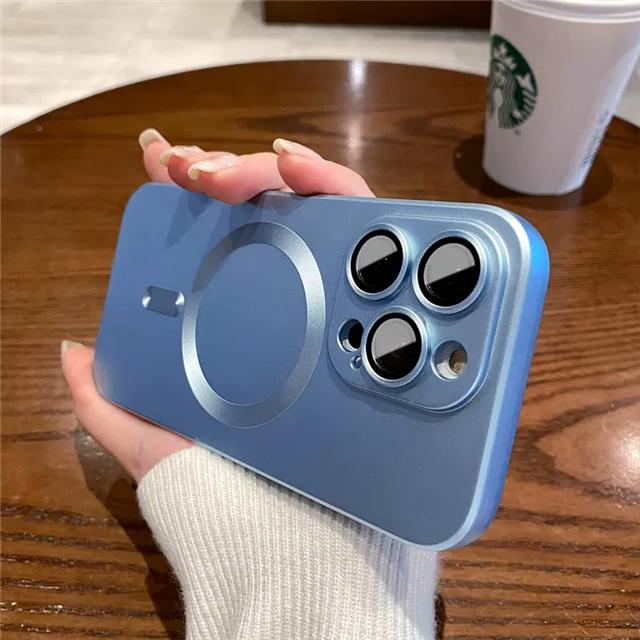For iPhone 15 Pro Max Luxury Matte Magsafe Magnetic Soft Frame Phone Case For iPhone 11 12 13 14 16 Plus Lens Protective Cover