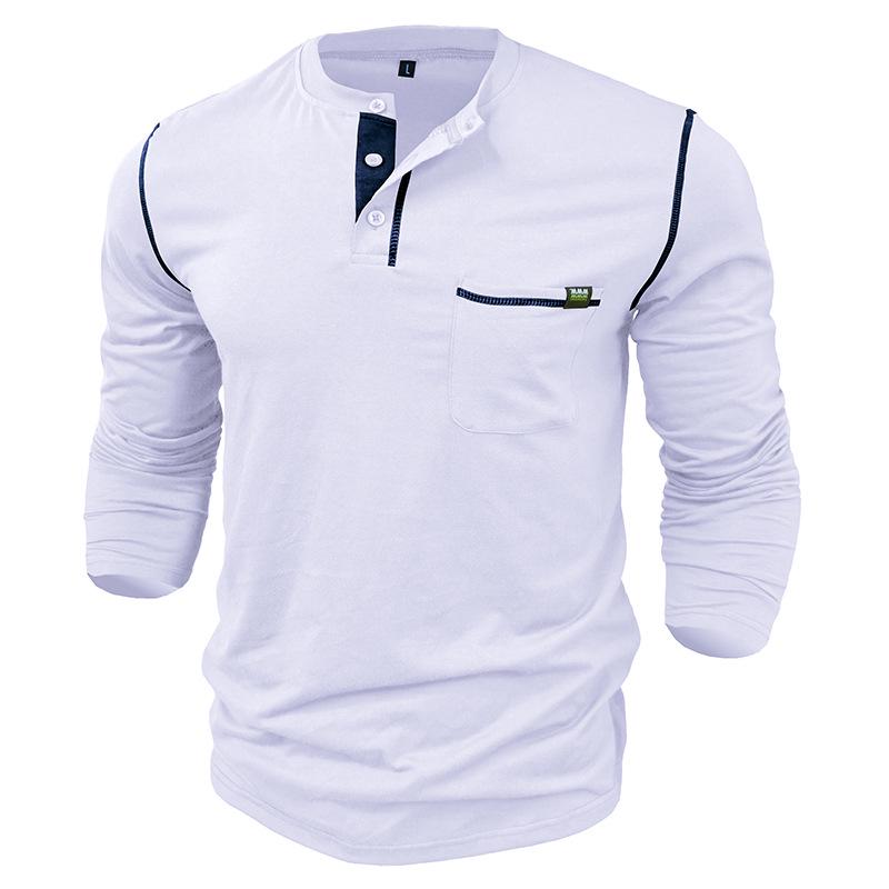 Męski T-shirt z długim rękawem Henley w blokach kolorystycznych, jesień/zima 2023, styl europejski i amerykański