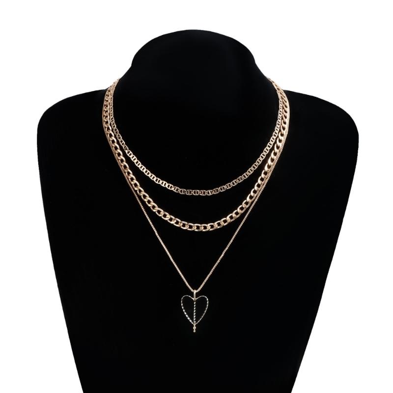 Elegant Drip Glaze Heart Charm Necklace Multi Layering Pendant Jewelry Accessory Adjustable Length Retro Design