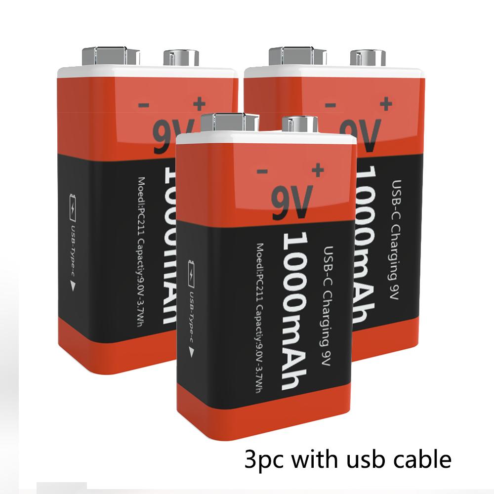 9V Rechargeable Battery 1000mAh Multimeter Guitar Instrument 9V Square 6F22 Lithium-ion Battery USB Direct Charging Batteries