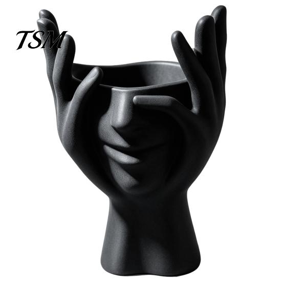 Multifunctional Desktop Bin 3D Printed Face Vase, Face-Holding Pen Holder Art Decor, Creative Makeup Brush Abstract Holder, Flower Arrangement