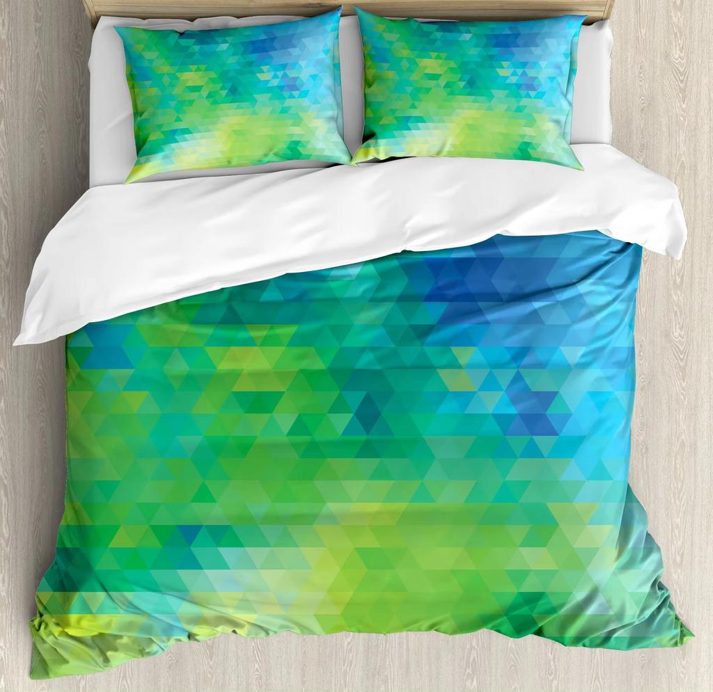 Black Square Geometric Duvet Cover Set 3D Square Pattern Comforter Cover Kids Teenagers Boys Bedroom Decor Blue Creative Bedding