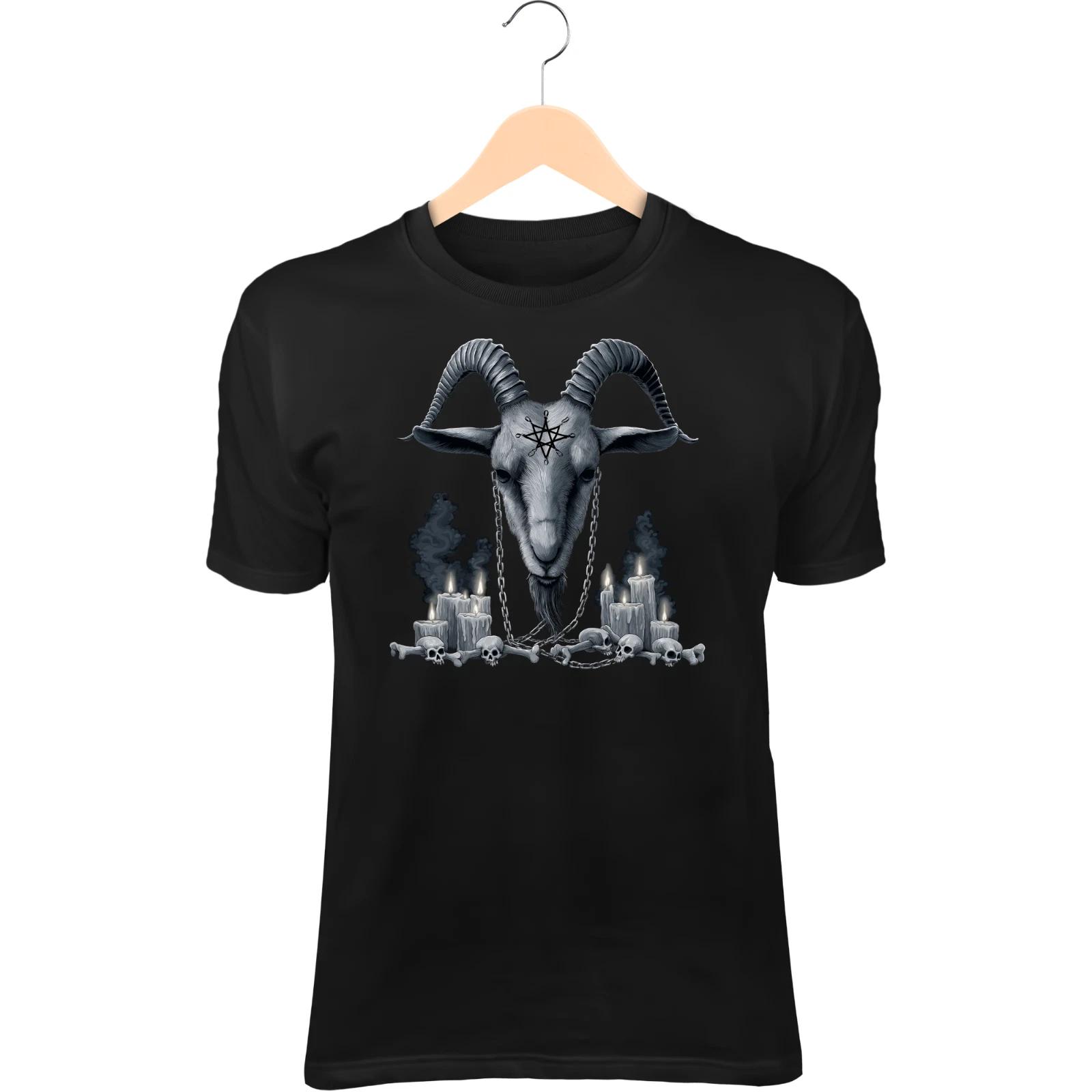 Dark Goat Skull T-Shirt – Twisted Horns, Smoke & Candlelight, Gothic Ritual Art L