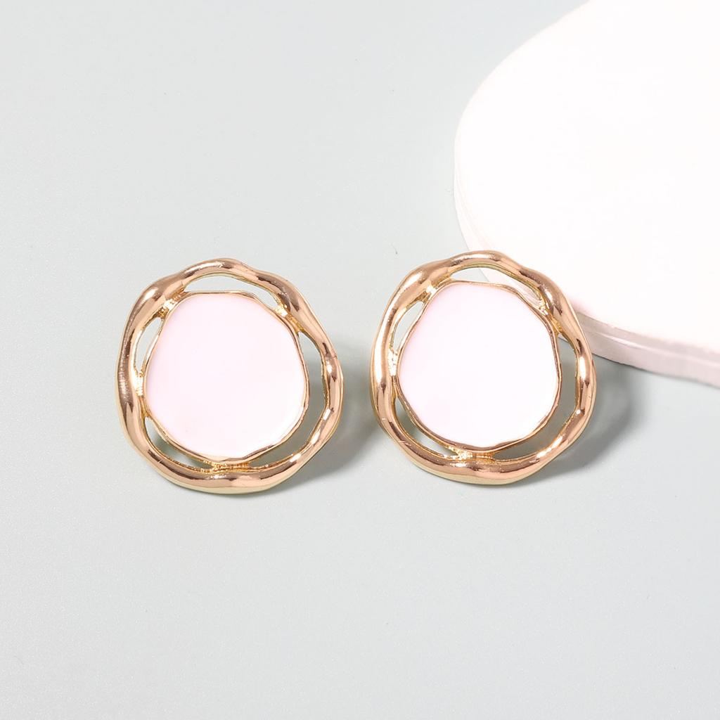 Niche creative design sense dopamine multi-color irregular geometric circular alloy oil drip beautiful women's earrings