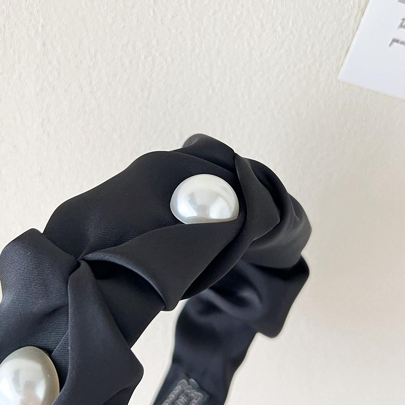 Solid Color Fabric Pleated Pearl Hairband Female Korean Elegant Style Temperament Outdoor Fashion Girls Hair Accessories