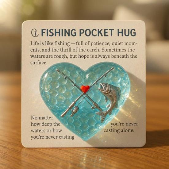 Fishing Lover Pocket Hug Token Sea Glass Heart-Shaped Acrylic Keepsake Encouragement Gift for Angler Dad Husband
