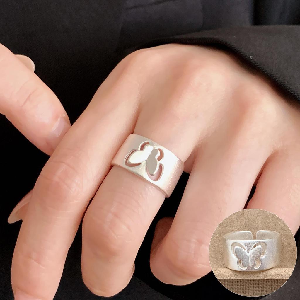 Elegant Frosted Matte Wide Band Open Ring for Women - S925 Silver Plated, Trendy INS Style