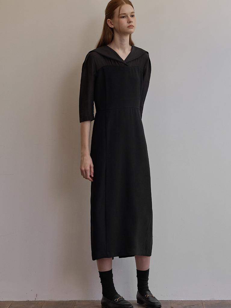 B Muse Mansion Sailor Shirt Layered Dress - Black