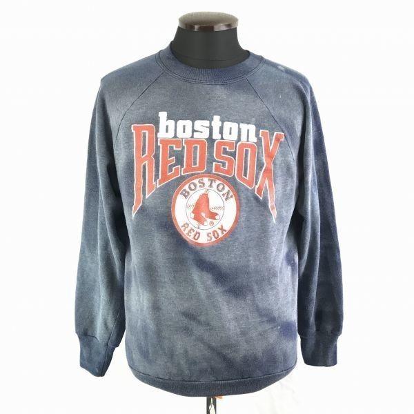 

USED/Logo7 USA Rare MLB Red Sox Boston Red Sox Large Print Sweatshirt Men L Navy Fleece Lined