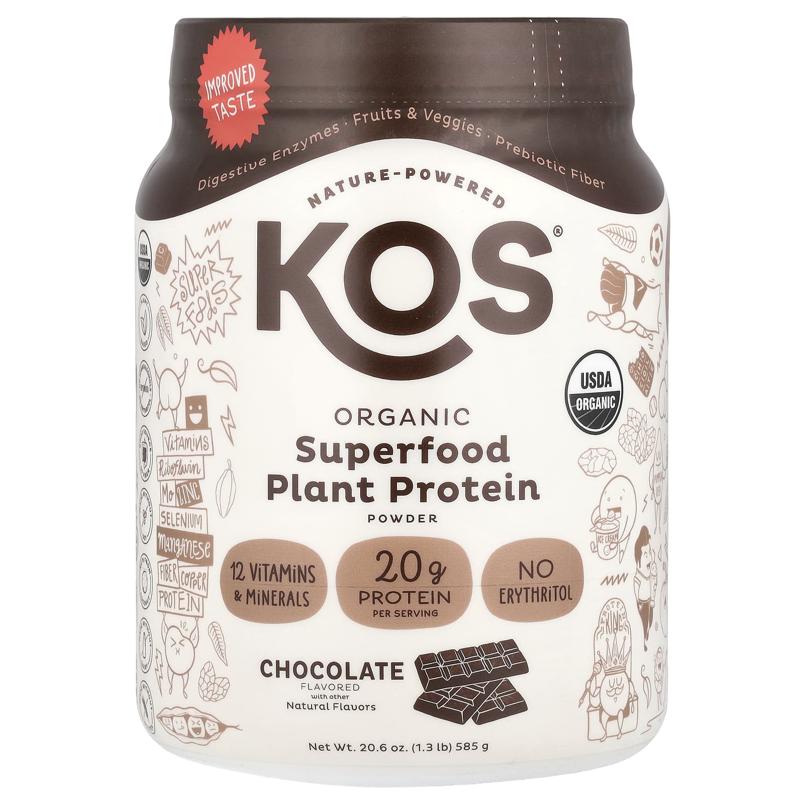 

Organic Superfood Plant Protein Powder, Chocolate, 585G (1.3Lb)