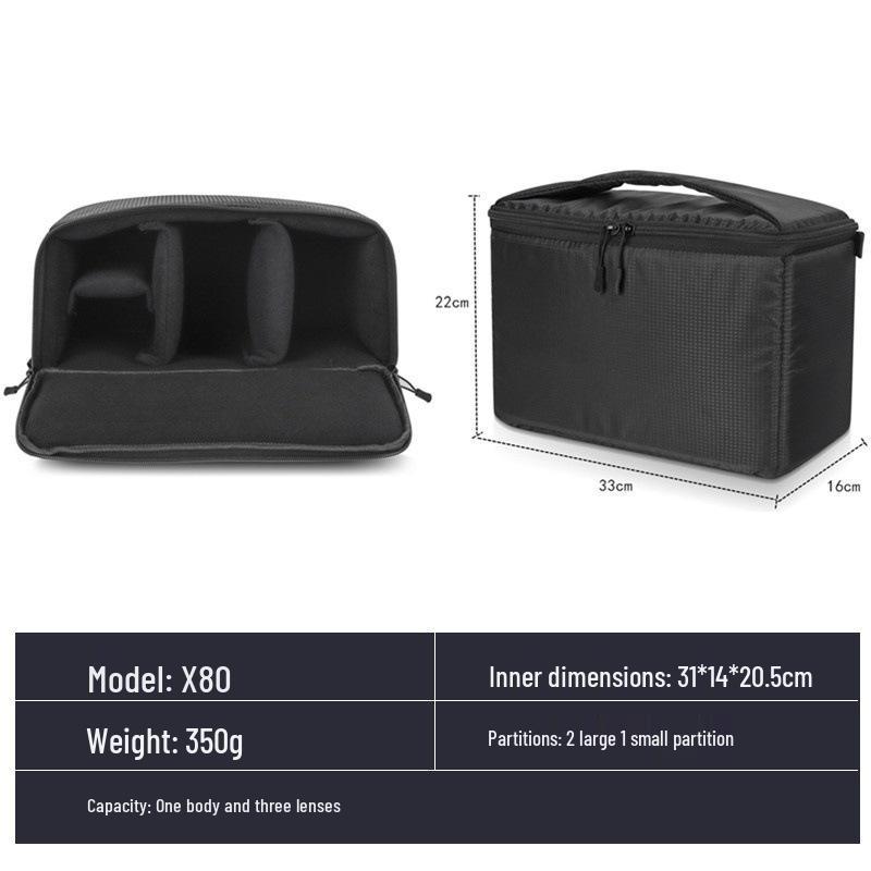 Трехлинзовая ручная водонепроницаемая сумка для зеркальной камеры с внутренними отделениями чёрный