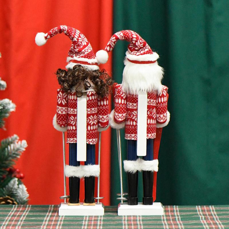 Skiing Nutcracker Christmas Decorations Holiday Wooden Decor Funny Skiing Nutcracker For Bookshelf Fireplace Mantel Table