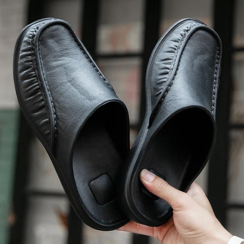 Men EVA Shoes Closed Toe Slippers Pleated Man Casual Shoes Soft  Beach Half Slippers Black Mens Home Sandals Size 47 Pantuflas