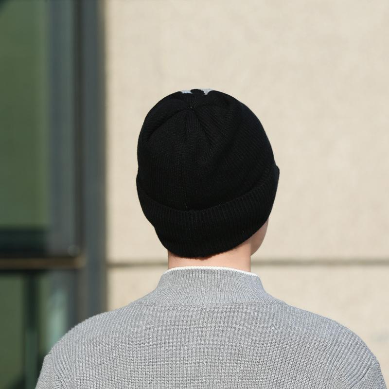 New Thermal Knitted Wool Hat Men'S Pullover Hat Solid Color Versatile Casual Outdoor Letter Cold Hat